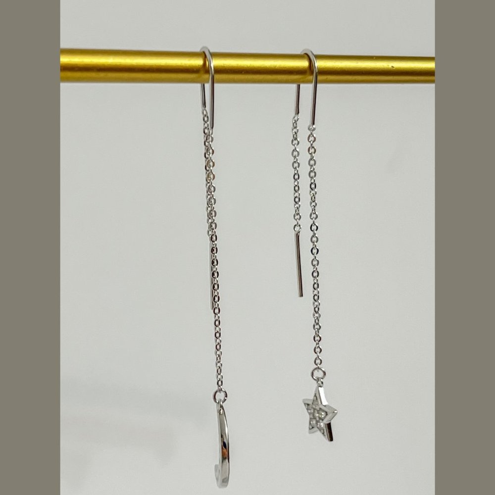 Crescent Moon & Star Drop Earrings, Night Sky Drop Earrings, Bridesmaid Jewelry - Picture 6 of 12